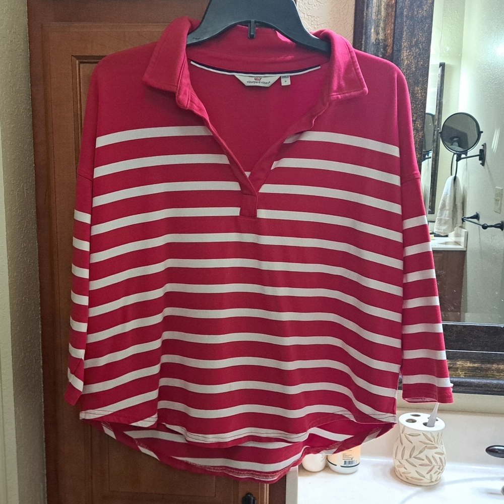Vineyard Vines Red & White Striped Collared Shirt Size Small
